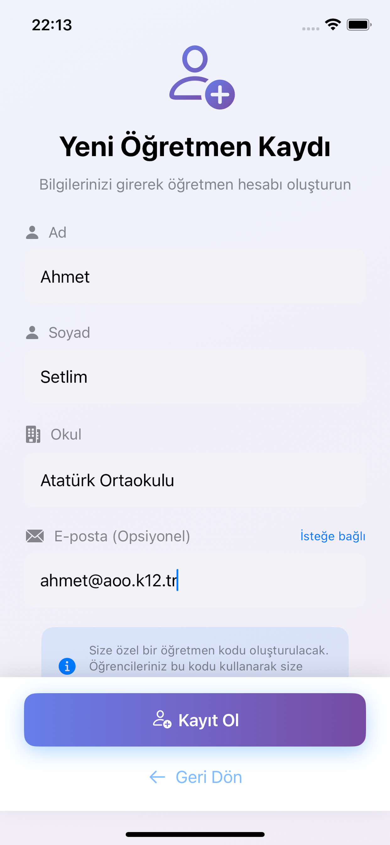Öğretmen Kaydı